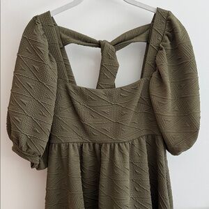Free People Olive Green Textured Babydoll Mini Dress